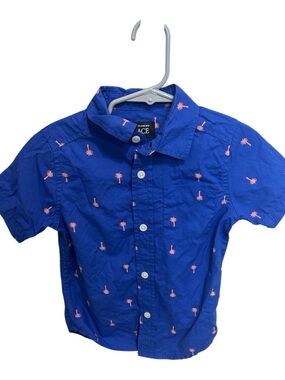 The Children's Place Royal Blue Short Sleeve Button-Down with Pink Palm Print